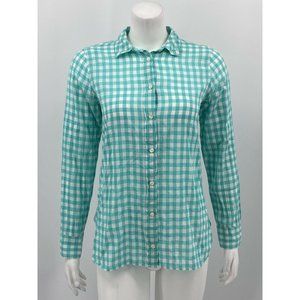 J. Crew Boy Shirt Crinkle Gingham Green White